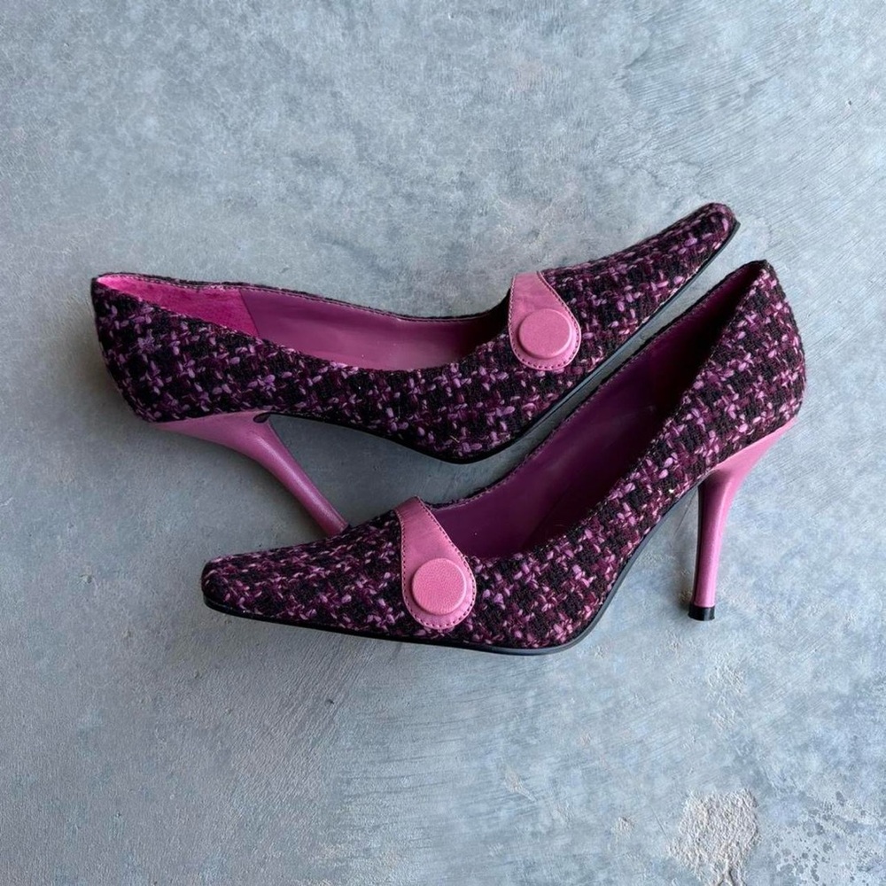 Vintage Y2k Bandolino pink and purple tweed pumps size 7.5